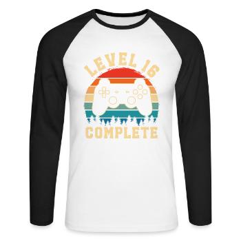 Level 16 complete – Cadeau 16 ans - T-shirt baseball manches longues Homme - blanc/noir - Devant - Nik (191cm)