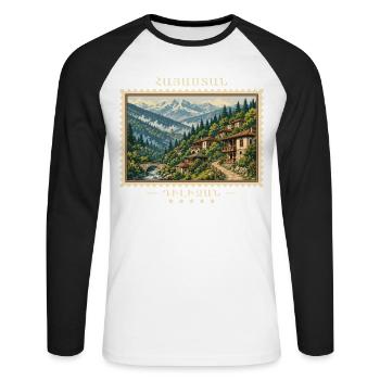 Armenia Dilijan Vintage Travel Brand - Unisex Long Sleeve Baseball T-Shirt - white/black - Front - Nik (191cm)