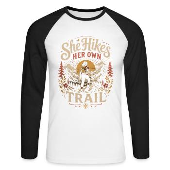 Hiker Hiking - Unisex Long Sleeve Baseball T-Shirt - white/black - Front - Nik (191cm)