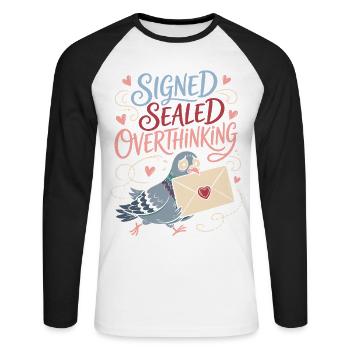 Signed Sealed Overthinking Dove - Unisex Long Sleeve Baseball T-Shirt - white/black - Front - Nik (191cm)