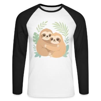 Mignons paresseux : câlinés dans la jungle pastel - T-shirt baseball manches longues Homme - blanc/noir - Devant - Nik (191cm)
