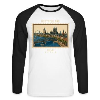 Deutschland Köln Vintage Reisemarke - Unisex Baseballshirt langarm - Weiß/Schwarz - Vorne - Nik (191cm)