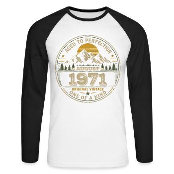 Cadeau Anniversaire 1971 Août Vintage 1971  - T-shirt baseball manches longues Homme - blanc/noir - Devant - Nik (191cm)