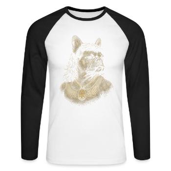 Mullet Französischer Bulldogge 80er Witz Hund-Meme - Unisex Baseballshirt langarm - Weiß/Schwarz - Vorne - Nik (191cm)