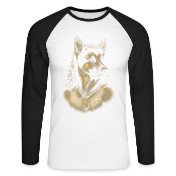 Vokuhila Deutscher Schäferhund aus den 80ern – lustiges Hunde-Meme - Unisex Baseballshirt langarm - Weiß/Schwarz - Vorne - Nik (191cm)