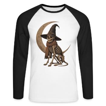 Décoration d’Halloween avec un sweat à capuche squelette sorcière sorcière - T-shirt baseball manches longues Homme - blanc/noir - Devant - Nik (191cm)