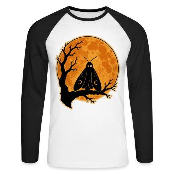 Mothman Moth Full Moon T-Shirt Halloween Vintage - T-shirt baseball manches longues Homme - blanc/noir - Devant - Nik (191cm)
