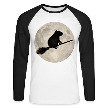 Hamster au clair de lune sur le balai - T-shirt baseball manches longues Homme - blanc/noir - Devant - Nik (191cm)