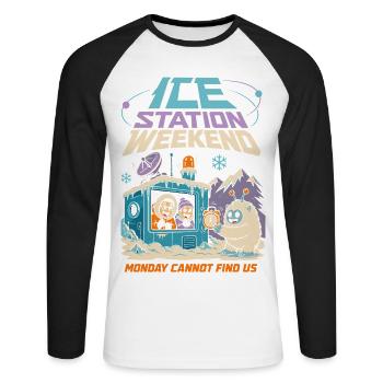 Eisstation Wochenende Winter Humor - T-shirt baseball manches longues Homme - blanc/noir - Devant - Nik (191cm)