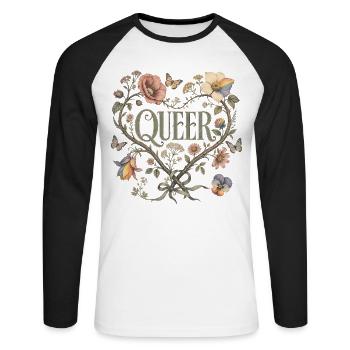 T-shirt queer en forme de cœur floral LGBTQ Pride Vintage - T-shirt baseball manches longues Homme - blanc/noir - Devant - Nik (191cm)
