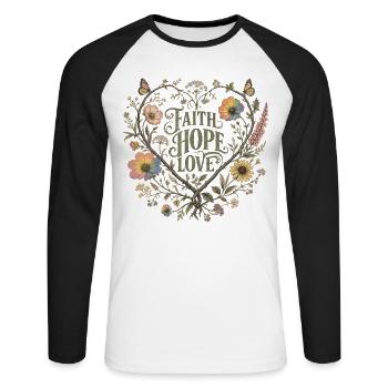 Sweat à capuche botanique Love Faith Hope Love Botanical Heart Vintage - T-shirt baseball manches longues Homme - blanc/noir - Devant - Nik (191cm)