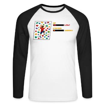 Bloc 8-bits : design rétro d’escalade en pixel art - T-shirt baseball manches longues Homme - blanc/noir - Devant - Nik (191cm)
