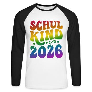 Écolier 2026 | Style arc-en-ciel | Inscription scolaire - T-shirt baseball manches longues Homme - blanc/noir - Devant - Nik (191cm)