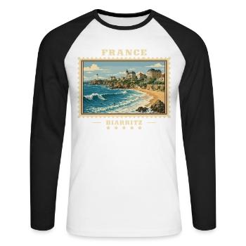 Frankreich Biarritz Vintage Reisemarke - Unisex Baseballshirt langarm - Weiß/Schwarz - Vorne - Nik (191cm)