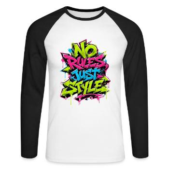 No Rules Just Style - Unisex Baseballshirt langarm - Weiß/Schwarz - Vorne - Nik (191cm)