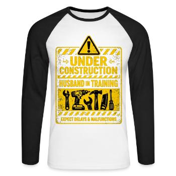 Bachelor Party Groom Shirt - Under Construction - Unisex Long Sleeve Baseball T-Shirt - white/black - Front - Nik (191cm)