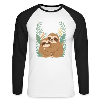 Süße Faultiere Kuscheln im Dschungel Design - Unisex Baseballshirt langarm - Weiß/Schwarz - Vorne - Nik (191cm)