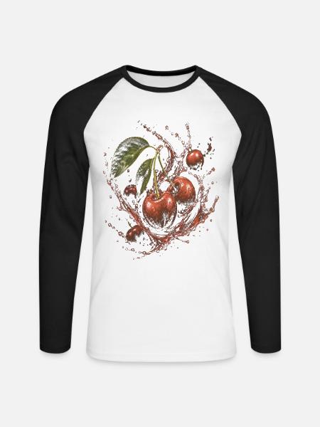 Kirschroter Fruchtsaft Spritzkunst Frisch - Unisex Baseballshirt langarm - Weiß/Schwarz