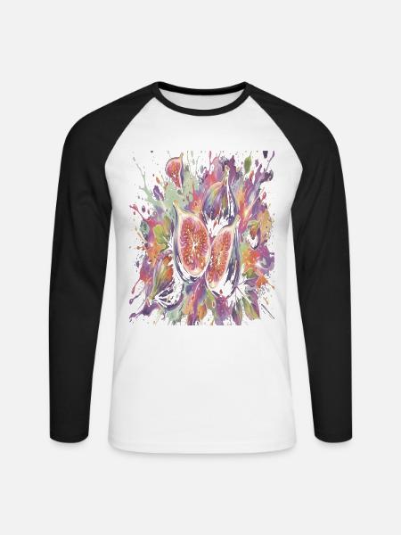 Lila Feige Exotische Frucht-Spritzkunst - Unisex Baseballshirt langarm - Weiß/Schwarz