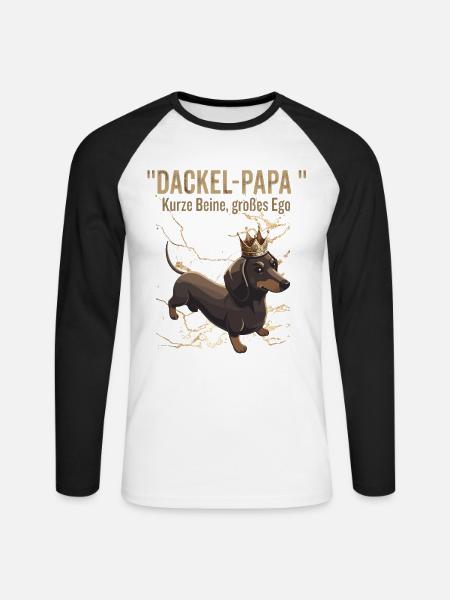 Dackel Papa - lustiger Spruch  - Unisex Baseballshirt langarm - Weiß/Schwarz