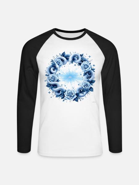 Hellblaues Schlangen-Rosenkreis-Design. - Unisex Baseballshirt langarm - Weiß/Schwarz