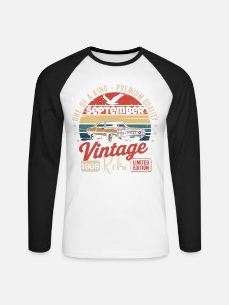 Jubiläum, September 1969 Oldtimer - Unisex Baseballshirt langarm - Weiß/Schwarz