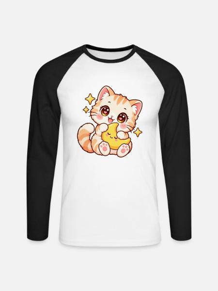 Mondkuschelkatze - Unisex Baseballshirt langarm - Weiß/Schwarz