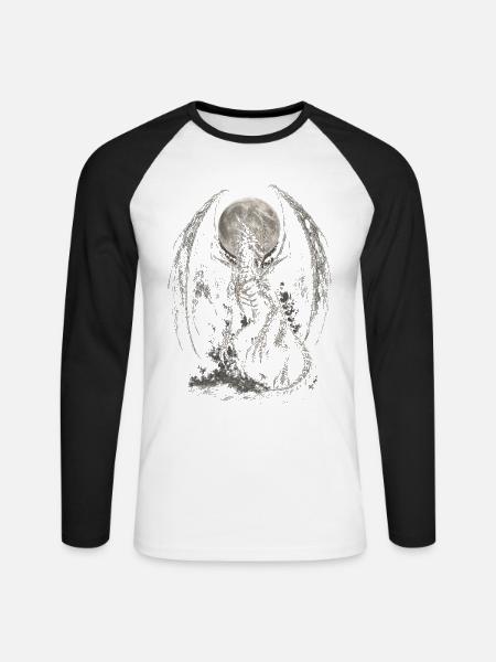 Skelett Drache Fantasy - Unisex Baseballshirt langarm - Weiß/Schwarz