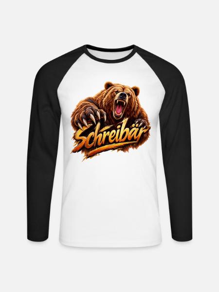 Schreibär – wilde Wortkunst - Unisex Baseballshirt langarm - Weiß/Schwarz