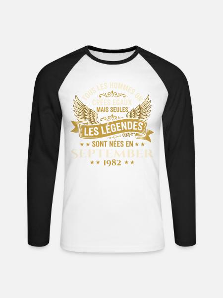 Legends geboren im September 1982 - Unisex Baseballshirt langarm - Weiß/Schwarz
