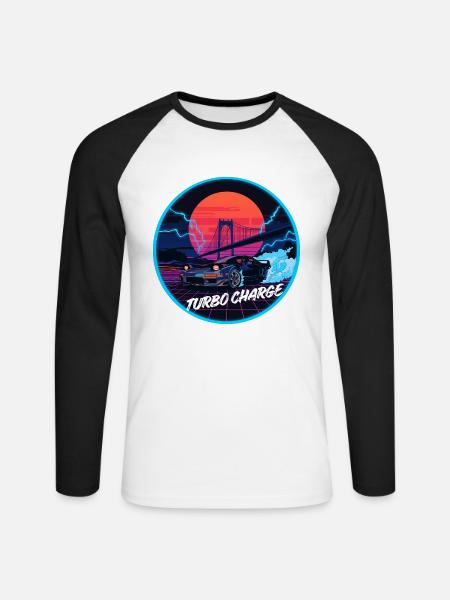 Turbo Charge Retro Synthwave Drift-Kunst - Unisex Baseballshirt langarm - Weiß/Schwarz