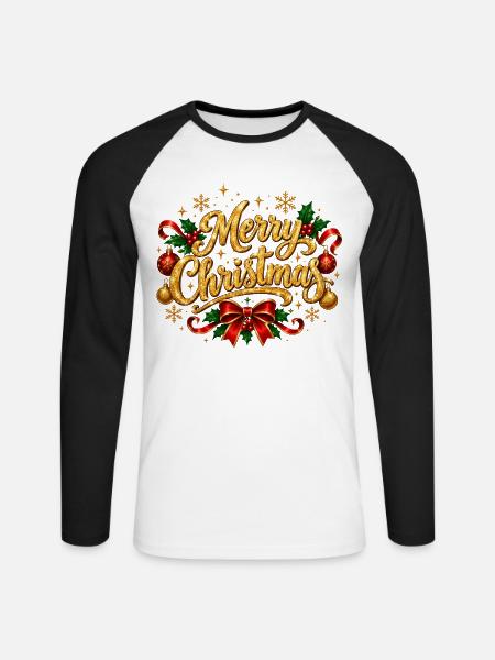 Glitzerndes Drehbuch frohe Weihnachten - Unisex Baseballshirt langarm - Weiß/Schwarz