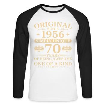 Original since 1956 Unique 70th Birthday - Unisex Baseballshirt langarm - Weiß/Schwarz - Vorne - Nik (191cm)