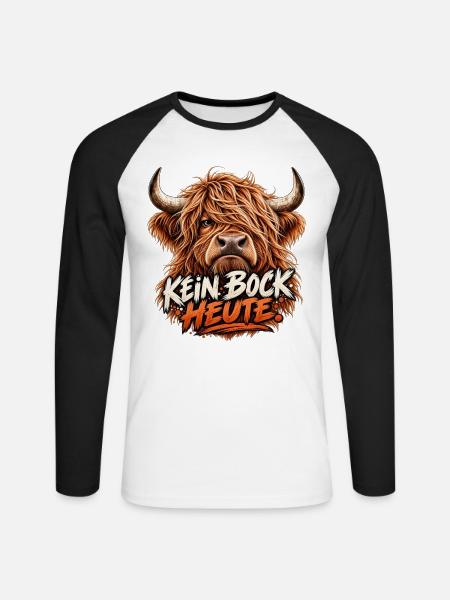 Kein Bock heute – Genervtes Highland-Rind - Unisex Baseballshirt langarm - Weiß/Schwarz