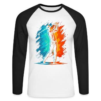 Golfer Golfspieler Golfen Kinder Herren Golf - Unisex Baseballshirt langarm - Weiß/Schwarz - Vorne - Nik (191cm)
