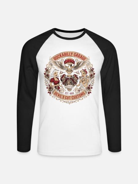 Rockabilly Skull Garage Roses - Unisex Baseballshirt langarm - Weiß/Schwarz