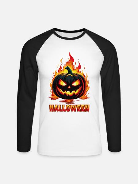 Inferno Kürbis Kürbis-Laterne - Unisex Baseballshirt langarm - Weiß/Schwarz
