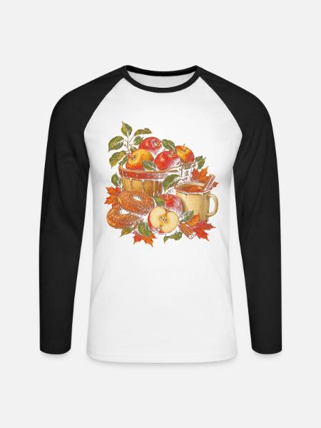Apfelgarten-Donuts Herbsternte - Unisex Baseballshirt langarm - Weiß/Schwarz
