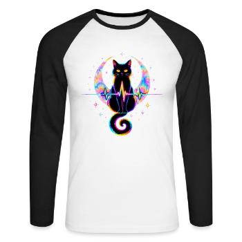 Minimalist Cat Heartbeat - Unisex Baseballshirt langarm - Weiß/Schwarz - Vorne - Nik (191cm)