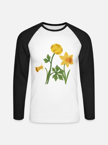 Blumen · Bunte Narzisse - Unisex Baseballshirt langarm - Weiß/Schwarz