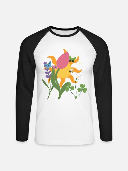 Blumen botanisch Pflanze Zeichnung - Unisex Baseballshirt langarm - Weiß/Schwarz
