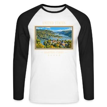 Vereinigte Staaten Harpers Ferry Vintage Marke - Unisex Baseballshirt langarm - Weiß/Schwarz - Vorne - Nik (191cm)