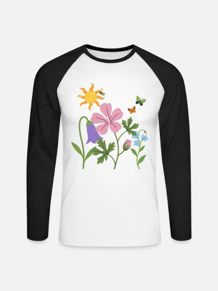 Blumen botanisch Garten Illustration - Unisex Baseballshirt langarm - Weiß/Schwarz