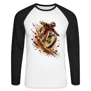 Mountainbike Downhill – MTB Fahrer Action Geschenk - Unisex Baseballshirt langarm - Weiß/Schwarz - Vorne - Nik (191cm)