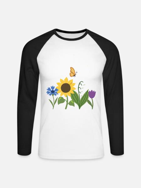 Blumen botanisch Blumenmotiv Design - Unisex Baseballshirt langarm - Weiß/Schwarz