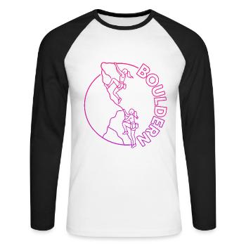 Boulder Frauen Klettern Bouldern - Unisex Baseballshirt langarm - Weiß/Schwarz - Vorne - Nik (191cm)
