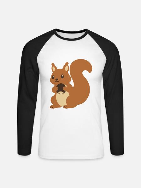 Eichhörnchen Haselnuss Zeichnung Geschenkidee - Unisex Baseballshirt langarm - Weiß/Schwarz