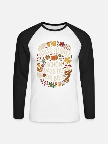 Hallo Herbst | Herbstzeit | Indian Summer - Unisex Baseballshirt langarm - Weiß/Schwarz