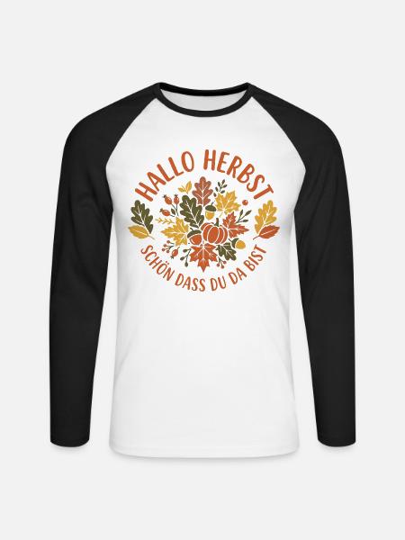 Hallo Herbst | Herbstzeit | Indian Summer - Unisex Baseballshirt langarm - Weiß/Schwarz