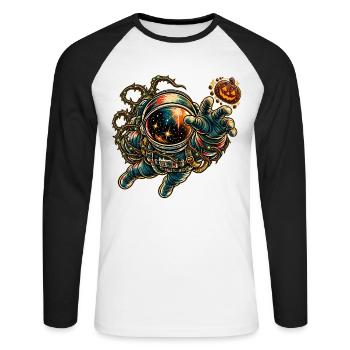 KOSMISCHER ROCKER | Kosmischer Kürbiskeks - Unisex Baseballshirt langarm - Weiß/Schwarz - Vorne - Nik (191cm)